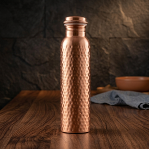 Hand-Hammered Pure <b>Copper</b> Water Bottle <b>Screw</b>-On Lid Reusable Travel Drinkware Thermal Insulation 0-6h Eco-Friendly Dishwasher - Product Image 5