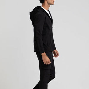 Veste décontractée coupe oversize en coton tricoté noir à capuche avec fermeture éclair coupe-vent pour homme – Idéale pour l'automne - Product Image 3