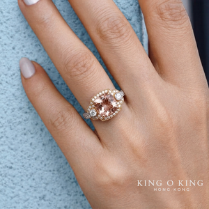 Antique Design Outstanding Precious 18k Rose & White Gold VS SI Diamond Gemstone Jewelries Peach Color Semi Mount Ring for Women - Product Image 2