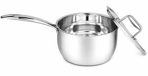 Casserole classique à trois couches en acier inoxydable avec couvercle, écologique, compatible induction, pour cuisinière à gaz ou électrique, cuisine - Product Image 2