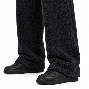 Pantalon de jogging décontracté noir pour homme, coupe large, en molleton, taille élastique, style streetwear, avec logo éclair - Product Image 2