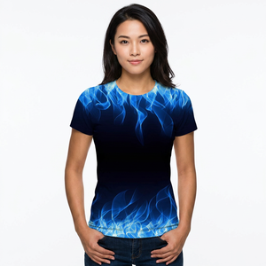Men's Blue <b>Flame</b> Print T-<b>Shirt</b> O-Neck Short Sleeve Slim Fit Casual Wear Breathable Knitted Polyester Graphic Tee - Product Image 4