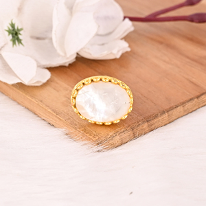 Natural <b>Crystal</b> and Mother of Pearl Doublet Gemstone Stylish <b>Ring</b> Handmade Jewelry for Women - Product Image 2