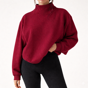 Customized Women's Crew Neck Winter Eco-Friendly Fleece 100% Cotton Solid Quick Dry Breathable Streetwear Full Sleeve Pullover - Product Image 3