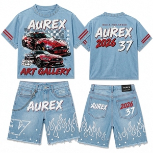 Cropped <b>Men's</b> Streetwear T Shirt Shorts Set <b>Studded</b> Acid Wash 100% Cotton Custom Screen Print Summer Wear Set - Product Image 1