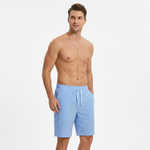 Shorts Bermuda pour Homme en Tissu Tissé 100% Polyester, Bleu Clair Uni, Séchage Rapide, avec Cordon de Serrage à la Taille, Style Décontracté - Product Image 4
