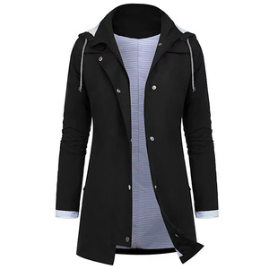 Chaqueta Impermeable con Capucha para Mujer, Roja, Azul Marino, Amarilla, Verde, Negra, Capucha Desmontable, Gabardina Larga, Cortavientos, Impermeable - Product Image 5