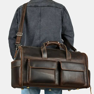 Sac de voyage unisexe en cuir véritable de luxe, imperméable, léger, grand format, pour le week-end, avec logo personnalisé, en polyester, portable - Product Image 2