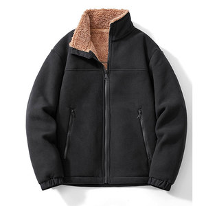 <b>Men's</b> <b>Fleece</b> <b>Jacket</b> Solid Color Stand Collar Full Zip Windproof Casual Winter Outerwear with <b>Sherpa</b> Lining and Zipper Pockets - Product Image 5