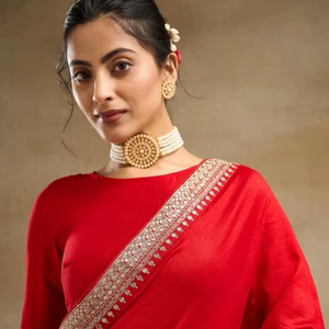 Sari de Seda Pura Bordado al Estilo Bollywood KV - Product Image 1