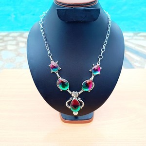 Pendentif en argent sterling fait main vintage bicolore avec tourmaline, bijou unique en pierre précieuse, cadeau pour fiançailles, certifié par un tiers - Product Image 4