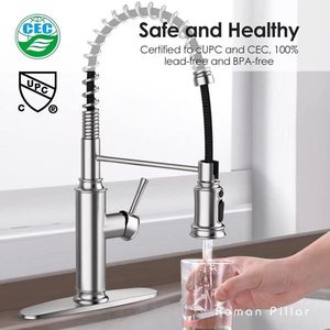 Rubinetto da Cucina Monocomando con Spruzzatore a 3 Modalità, Piastra da Incasso a 1 o 3 Fori, Design a Molla Estraibile Girevole a 360 Gradi per Lavello da Cucina - Product Image 6