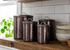 Ensemble de contenants de rangement modernes en métal nickelé martelé, forme ronde, élégant organisateur de cuisine et rangement domestique stylé - Product Image 3