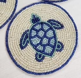 Handmade Durable <b>Beaded</b> Modern Sea Life Ocean Animal Design Round Drink <b>Coaster</b> Set Bead Embroidery Table Decor Coastal Theme - Product Image 3