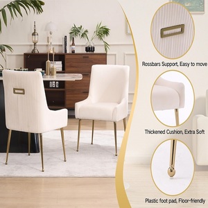 Chaises de Salle à Manger Rembourrées en Velours <span class=keywords><strong>Beige</strong></span> avec Pieds en Métal Doré Poignée de Transport Givrée pour Salon Cuisine Salle à Manger - Product Image 3