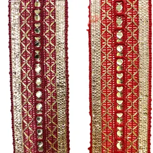 Colore rosso e Taser abito indiano e pakistano Dupatta Lace Trim Gimp paillettes ricamo offerte In colore personalizzato all'ingrosso