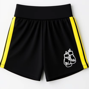 Shorts de boxe dynamiques en tissu polyester, impression graphique personnalisée, logo brodé, respirant, entraînement, taille personnalisée - Product Image 1