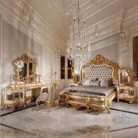 Lit King Size Haut de Gamme en Bois de Mahogany Massif Sculpté à la Main, Capitonnage Personnalisé, Style Antique Européen, pour Chambre d'Hôtel ou Appartement, avec Rangement Intégré
