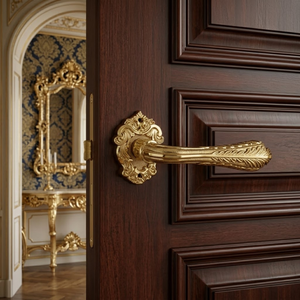 Poignée de porte extérieure moderne en laiton de luxe Valencourt 5 pouces |   Poignée à levier sculptée en feuille de style européen classique et durable pour porte principale d'hôtel - Product Image 3