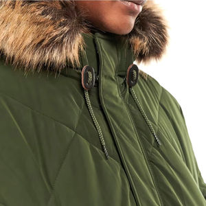 Men's <b>Long</b> Quilted Winter Jacket Hooded Fur Trim Solid Color Casual Windproof Zipper Closure Thick Polyester Wadding <b>Coat</b> - Product Image 4