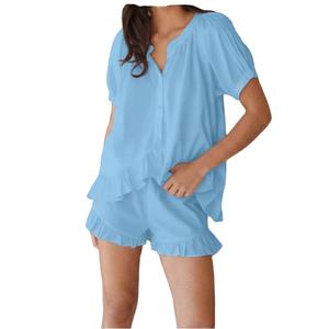 Pijama de algodón sin mangas para mujer, conjunto de top y pantalones cortos, ropa de dormir suave y fresca, informal, para estar en casa, de 2 piezas - Product Image 3