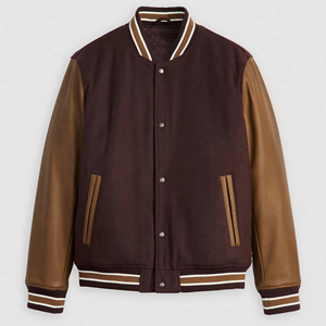 Chaqueta Varsity Marrón Vintage de Alta Calidad con Mangas de Cuero Sintético Color Bronceado, Chaqueta Clásica con Botones a Presión para Hombre - Product Image 5