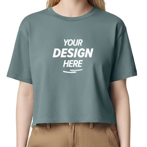 Women's <b>Crop</b> T-Shirt Solid Color Short Sleeve O-Neck Loose Fit Casual Summer <b>Top</b> 100% Cotton Jersey Cropped Tee Shirt - Product Image 1