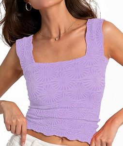 Tops cortos de tirantes anchos con cuello cuadrado para mujer, con estampado floral, ajuste ceñido y ribete de volantes, ideales para salir. - Product Image 5