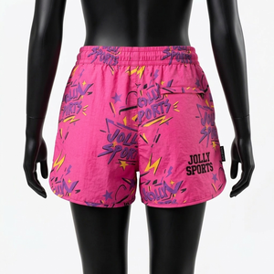 Shorts Deportivos de Nylon Transpirable de Alta Calidad, 120 GSM, para Mujer, Color Rosa, con Estampado Gráfico y Logotipo Personalizado - Product Image 3
