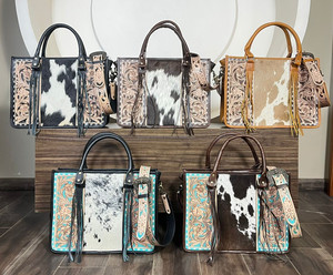 New Fashion Hair on Cowhide Floral Hand Tooled Leather Tassel Tote Bag <b>Concealed</b> Carry Women Purse Western Leather Handbags - Product Image 4