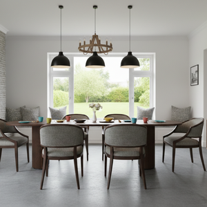 Table à manger Helena, design moderne, bois massif, plateau en marbre, finition bois antique naturel, 8 places, meubles pour la maison, appartement, bureau - Product Image 1