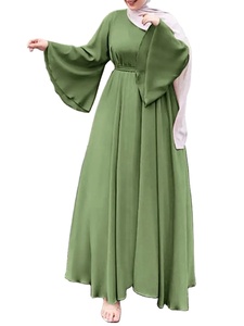 2025 estilo Dubái Color sólido gasa Abaya para mujeres con cinturón de corbata verano transpirable ecológico capilla tren vestido musulmán - Product Image 2