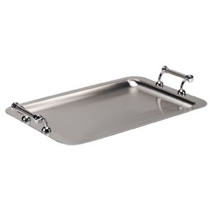 Plateau de service rectangulaire en métal avec finition polie et poignées, design minimaliste, durable pour les fêtes - Product Image 1
