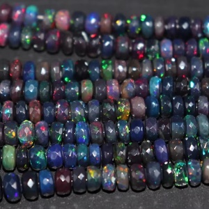 AAA Quality Black Ethiopian <b>Opal</b> Faceted Rondelle Beads 6-8 mm 16 Inches <b>Opal</b> Beads For Jewellery Making - Product Image 1