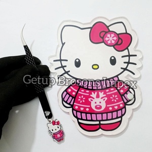Pinzas con Punta Acrílica Curva con Recubrimiento de Polvo Negro, Llavero con Diseño de Hello Kitty, Mariposa y Flor, Logotipo Personalizado, Pegamento Multifuncional para Pestañas - Product Image 1