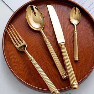Couverts en acier inoxydable doré à manche fin, couteau, fourchette, cuillère, pour la restauration, les fêtes, les mariages, l'hôtellerie et l'utilisation sur table - Product Image 5