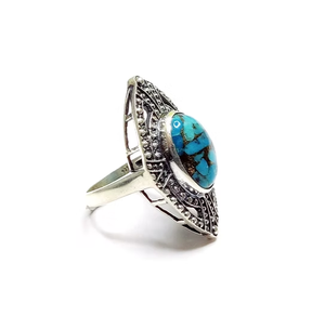 Bague Statement en Cuivre Bleu Turquoise 6,9g, Style Vintage, en Argent Sterling 925 Oxydé, pour Toute Occasion - Product Image 4