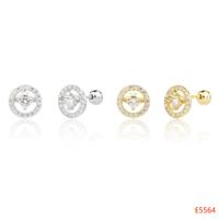Boucles d'oreilles clous en argent sterling 925 avec étoile et boule à vis en oxyde de zirconium blanc 5A
