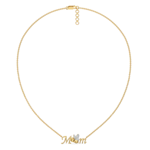 Collar con Colgante de Mamá Chapado en Oro de 18K con Acento de Corazón de Moissanita y Diseño de Hoja, Cadena Elegante, Joyería Fina para Uso Diario - Product Image 3