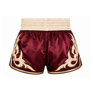 Shorts de boxe unisexes pour adultes, couleur bordeaux, design flamme dorée, coupe classique, légers, durables, coupe-vent, séchage rapide, vêtements de sport de combat - Product Image 3
