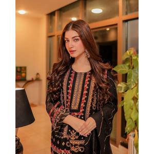 Designer Party Wear Chiffon Top and Bottom <b>with</b> Three-Quarter Sleeves and Dupatta - Product Image 3