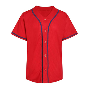 Camiseta de Béisbol Roja de Manga Corta con Botones al Frente, Unisex, para Adultos, de Poliéster que Absorbe la Humedad, Color Sólido, para Todas las Temporadas - Product Image 1