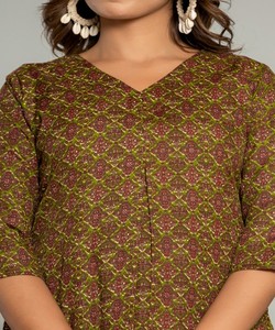 FANCY RAYON COTTON DIGITAL PRINT WORK ONLY TOP DAILY WEAR WHOLESALE PRICE ETHNIC GARMENT <b>KURTI</b> MUSTARD WEAVING - Product Image 4