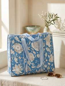 Sac fourre-tout isotherme portable antivol à fermeture éclair, style bohème Kantha, artisanat indien, sac à main ethnique pour femme, plage - Product Image 2