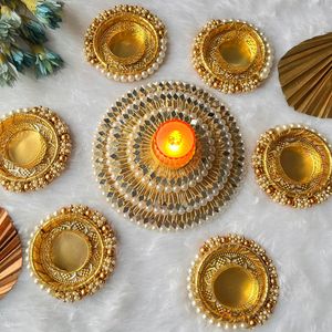 Traditional Lotus Rangoli Wood Handmade Candle Holder Diwali Religious Activities Christmas-Rajasthan Sunita <b>Textile</b> - Product Image 3