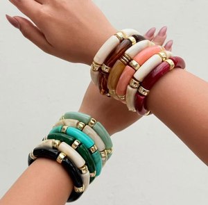 Minimalist Style Resin <b>Beaded</b> <b>Bracelet</b> With Jade And Orange Stones Unisex Fashion Jewelry Unisex Girls Special gifts - Product Image 3