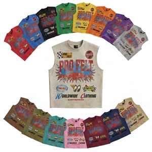 Street Wear Custom Embroidery <b>Logo</b> Sleeveless Tank Top Distressed Cotton Streetwear Biker Style Casual Summer OEM ODM Shirts - Product Image 1