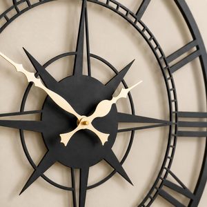 Empire Compass Black Metal Roman Wall Clock 15 Inch Luxury Compass Inspired Decorative Wall Clock with Gold Hands Modern Quartz - Product Image 5