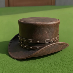 Sombrero de copa hecho a mano de cuero marrón con remaches, estilo victoriano, steampunk, gótico, para cosplay, de calidad premium y personalizado. - Product Image 2