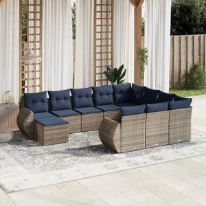 Juego de sofás de jardín de ratán sintético gris de 11 piezas con cojines para muebles de patio - Product Image 1
